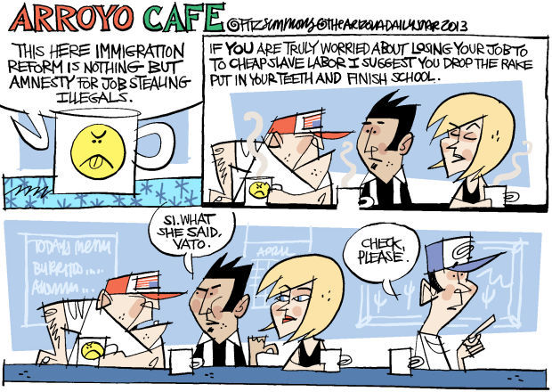 Daily Fitz Cartoon: Arroyo Cafe - Immigrant's song